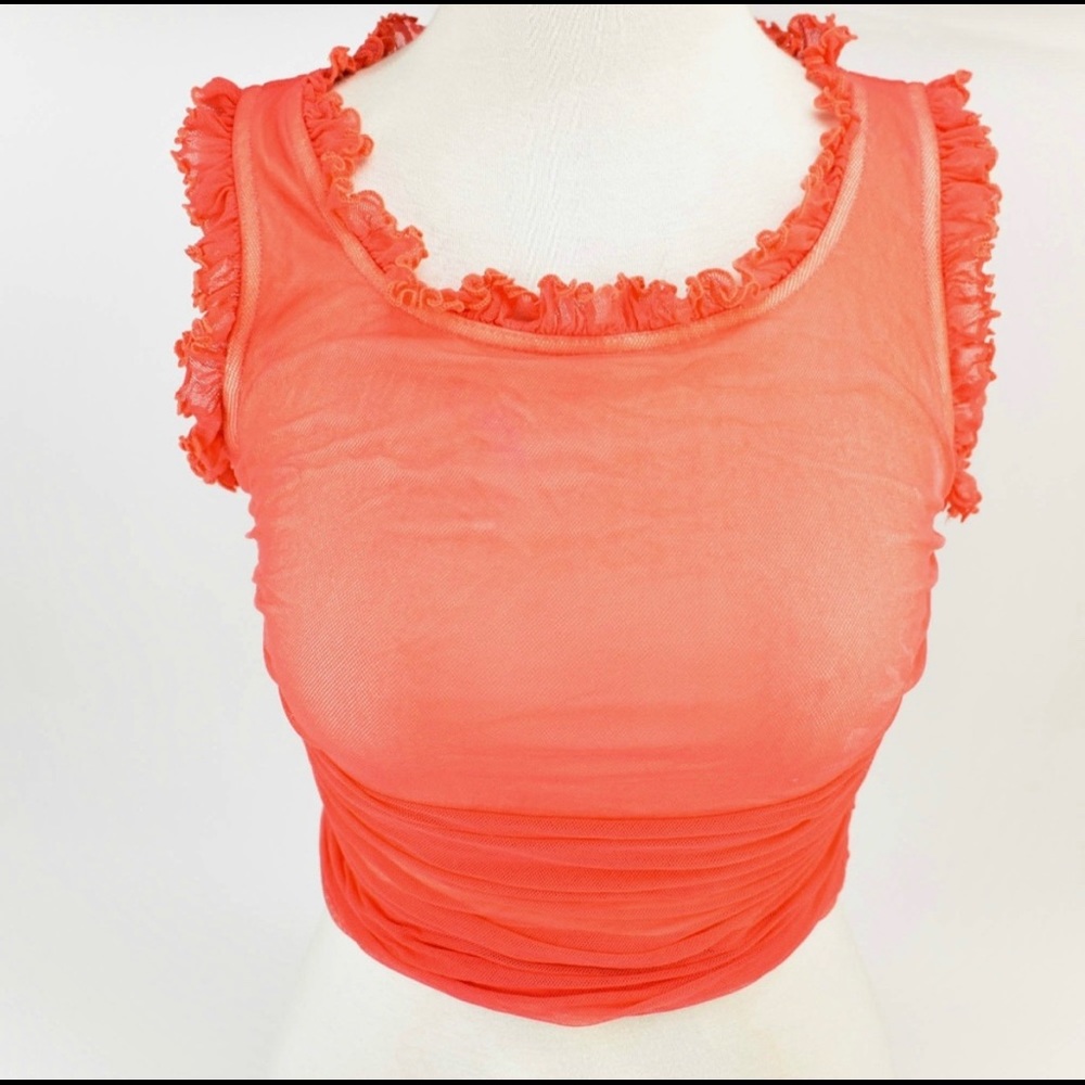 CHANEL Salmon Pink & Logo Sleeveless, Crop Top